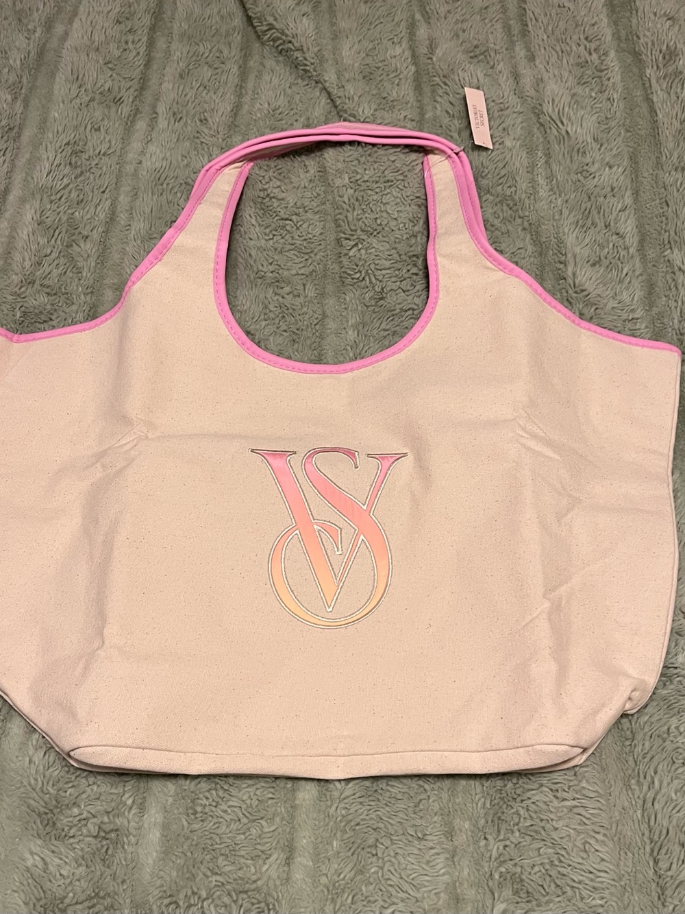 Victoria's Secret Light Pink Canvas Tote with Hot Pink Trim